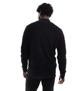 Fred Perry Waffle Stitch Knitted Half Zip Jumper In Black For Men -Modish Men Wear 207017058 4