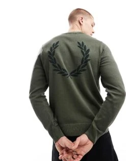 Fred Perry Boucle Laurel Wreath Knitted Jumper In Khaki Green For Men -Modish Men Wear 207017059 1 green 1