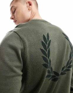 Fred Perry Boucle Laurel Wreath Knitted Jumper In Khaki Green For Men -Modish Men Wear 207017059 4