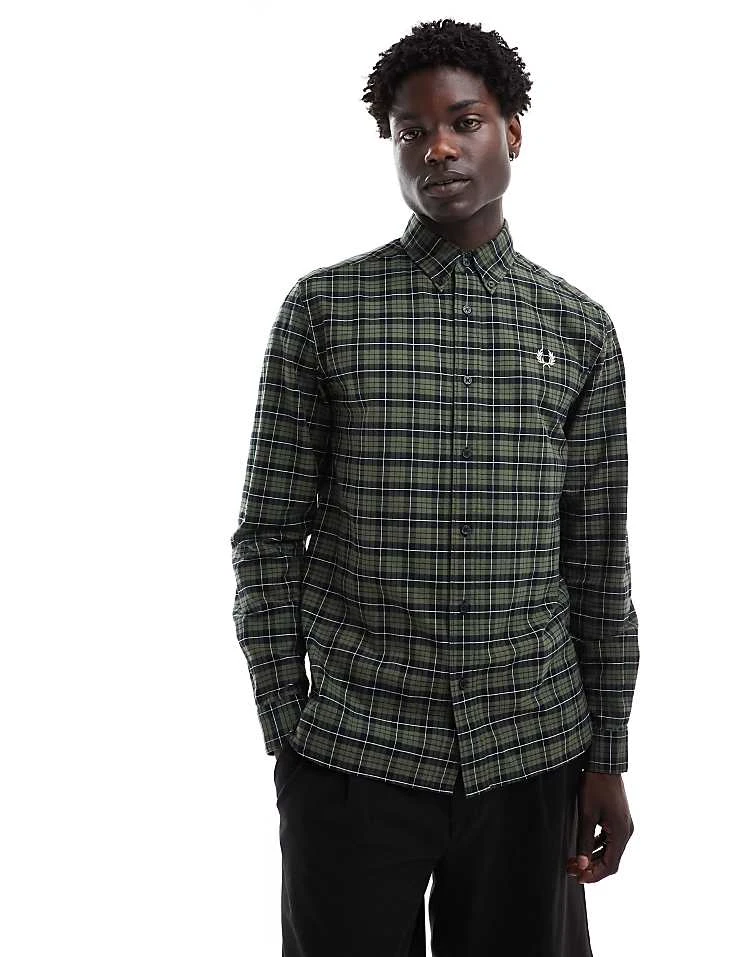 Fred Perry Tartan Oxford Shirt In Green And Black For Men 4 Fred Perry Tartan Oxford Shirt In Green And Black For Men - Image 2