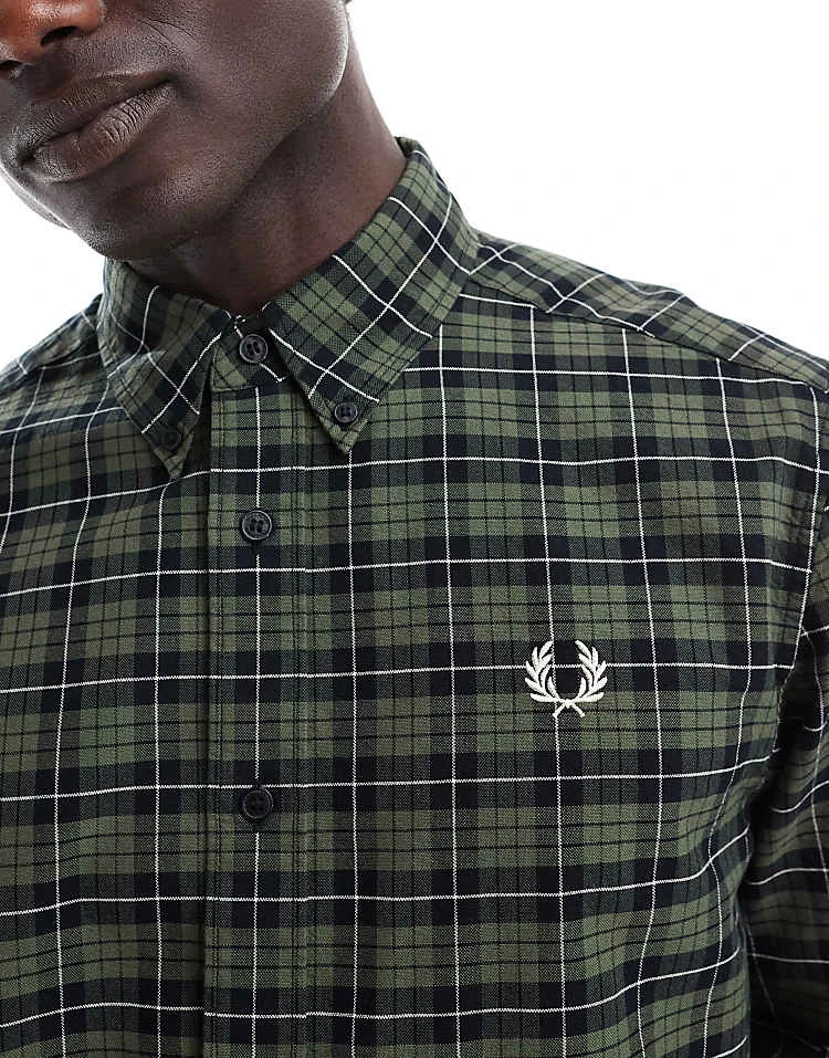 Fred Perry Tartan Oxford Shirt In Green And Black For Men 5 Fred Perry Tartan Oxford Shirt In Green And Black For Men - Image 3