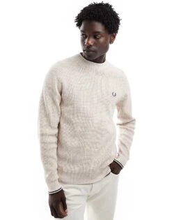 Fred Perry Waffle Stitch Knitted Jumper In Off White For Men -Modish Men Wear 207017124 1 white 1