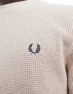 Fred Perry Waffle Stitch Knitted Jumper In Off White For Men -Modish Men Wear 207017124 3