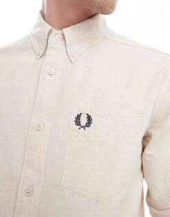 Fred Perry Long Sleeve Oxford Shirt In Off White For Men -Modish Men Wear 207017126 3