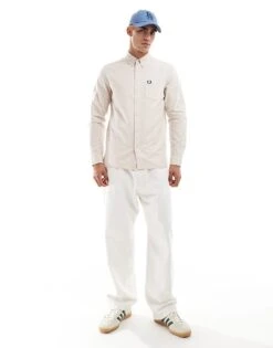 Fred Perry Long Sleeve Oxford Shirt In Off White For Men -Modish Men Wear 207017126 4