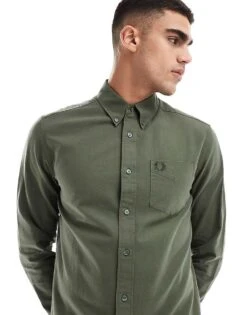 Fred Perry Long Sleeve Oxford Shirt In Khaki Green For Men -Modish Men Wear 207017142 1 green 1