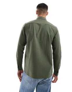 Fred Perry Long Sleeve Oxford Shirt In Khaki Green For Men -Modish Men Wear 207017142 4