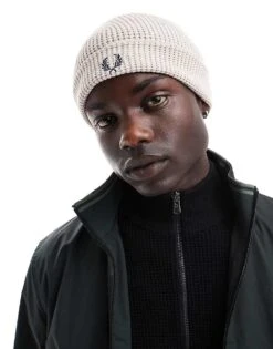 Fred Perry Unisex Waffle Knit Beanie In Off White For Unisex -Modish Men Wear 207017143 1 white 1