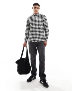 Fred Perry Tartan Oxford Shirt In Beige And Black For Men -Modish Men Wear 207017162 3