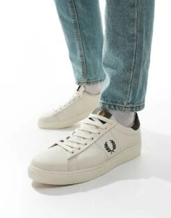 Fred Perry Spencer Leather Trainers In Off White And Grey For Men