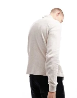 Fred Perry Long Sleeve Button Through Polo Shirt In Off White Jersey For Men -Modish Men Wear 207017210 3