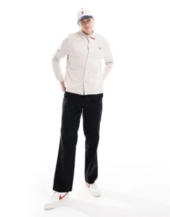 Fred Perry Long Sleeve Button Through Polo Shirt In Off White Jersey For Men -Modish Men Wear 207017210 4