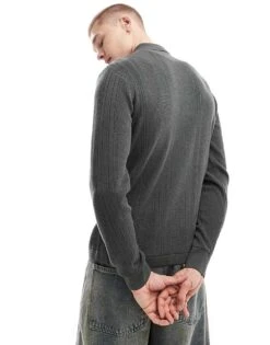 Fred Perry Pointelle Panel Long Sleeve Knitted Shirt In Dark Green For Men -Modish Men Wear 207017223 4