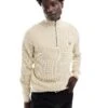 Fred Perry Waffle Stitch Knitted Half Zip Jumper In Light Beige For Men -Modish Men Wear 207017304 1 beige