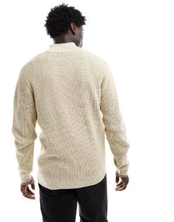 Fred Perry Waffle Stitch Knitted Half Zip Jumper In Light Beige For Men -Modish Men Wear 207017304 3