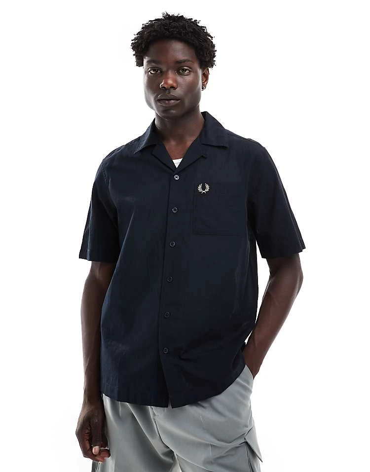Fred Perry Lightweight Textured Revere Collared Shirt In Navy For Men 3 Fred Perry Lightweight Textured Revere Collared Shirt In Navy For Men