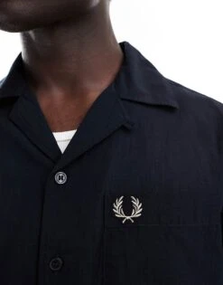 Fred Perry Lightweight Textured Revere Collared Shirt In Navy For Men 9 Fred Perry Lightweight Textured Revere Collared Shirt In Navy For Men -Modish Men Wear 207017333 3
