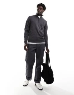Fred Perry Classic Half Zip Knitted Jumper In Dark Grey For Men -Modish Men Wear 207017341 1 grey 1