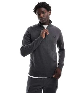 Fred Perry Classic Half Zip Knitted Jumper In Dark Grey For Men -Modish Men Wear 207017341 4