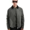 Fred Perry Caban Worker Jacket In Dark Green With Cord Collar For Men