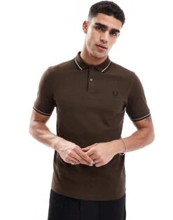 Fred Perry Twin Tipped Polo Shirt In Chocolate Brown For Men