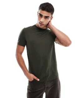 Fred Perry T-shirt In Khaki With Double Logo Print For Men Green