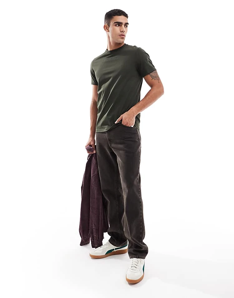 Fred Perry T-shirt In Khaki With Double Logo Print For Men Green 6 Fred Perry T-shirt In Khaki With Double Logo Print For Men Green - Image 4