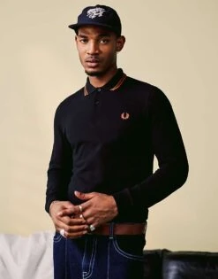 Fred Perry Twin Tipped Long Sleeve Polo Shirt In Black For Men -Modish Men Wear 207457276 1 black 1