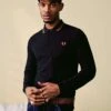 Fred Perry Twin Tipped Long Sleeve Polo Shirt In Black For Men