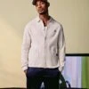 Fred Perry Long Sleeve Button Through Jersey Jacket In Off White For Men Beige