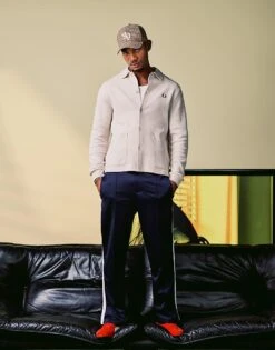 Fred Perry Long Sleeve Button Through Jersey Jacket In Off White For Men Beige -Modish Men Wear 207457290 3