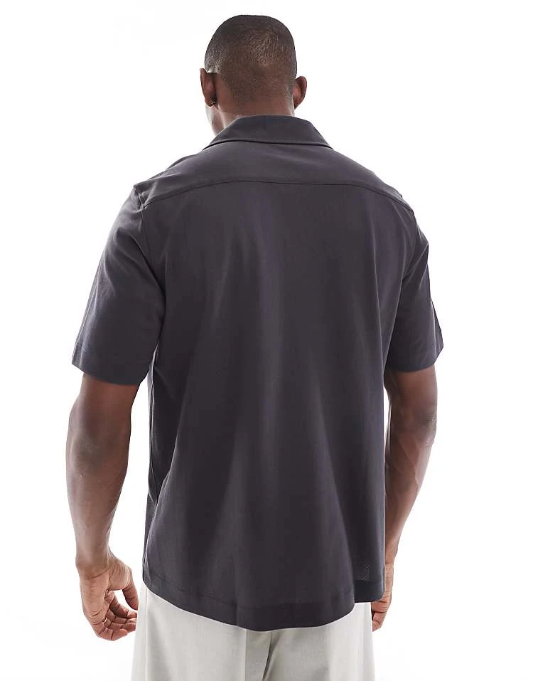 Fred Perry Short Sleeve Revere Collared Shirt In Grey For Men 4 Fred Perry Short Sleeve Revere Collared Shirt In Grey For Men - Image 2