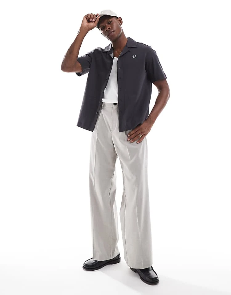 Fred Perry Short Sleeve Revere Collared Shirt In Grey For Men 5 Fred Perry Short Sleeve Revere Collared Shirt In Grey For Men - Image 3