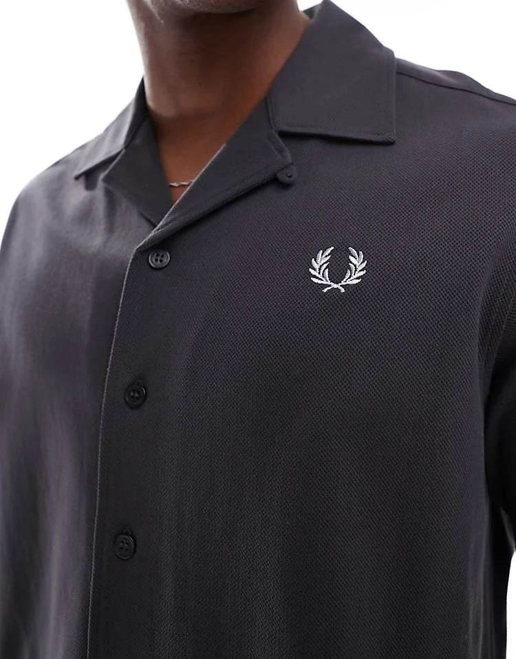 Fred Perry Short Sleeve Revere Collared Shirt In Grey For Men 6 Fred Perry Short Sleeve Revere Collared Shirt In Grey For Men - Image 4