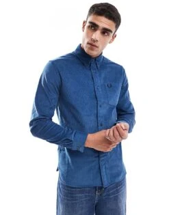 Fred Perry Long Sleeve Cord Shirt In Blue For Men -Modish Men Wear 207457332 1 blue 1
