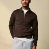 Fred Perry Half Zip Sweatshirt In Dark Brown With Collar Detail For Men