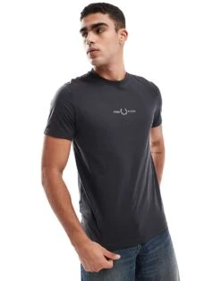 Fred Perry Embroidered T-shirt In Grey For Men