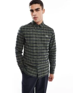 Fred Perry Long Sleeve Oxford Tartan Check Shirt In Green For Men -Modish Men Wear 207457385 1 green 1