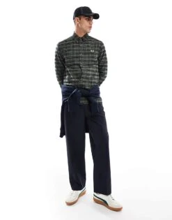 Fred Perry Long Sleeve Oxford Tartan Check Shirt In Green For Men -Modish Men Wear 207457385 3