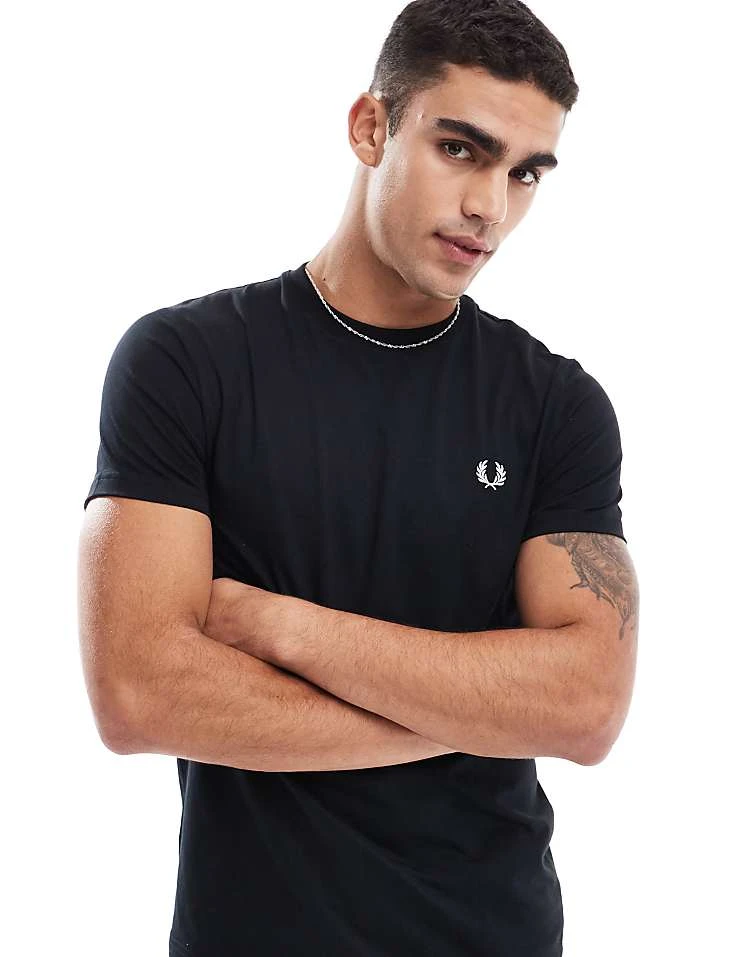 Fred Perry T-shirt In Black With Vertical Logo Back Print For Men 4 Fred Perry T-shirt In Black With Vertical Logo Back Print For Men - Image 2