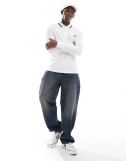 Fred Perry Twin Tipped Long Sleeve Polo Shirt In White For Men -Modish Men Wear 207457409 3