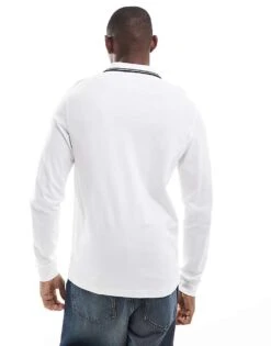 Fred Perry Twin Tipped Long Sleeve Polo Shirt In White For Men -Modish Men Wear 207457409 4