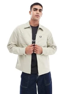 Fred Perry Long Sleeve Twill Zip Through Overshirt In Beige For Men -Modish Men Wear 207457428 1 beige 1