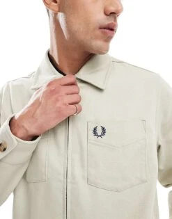 Fred Perry Long Sleeve Twill Zip Through Overshirt In Beige For Men -Modish Men Wear 207457428 3