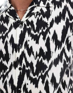 Fred Perry Short Sleeve Revere Collared Shirt In Black And White Animal Print For Men -Modish Men Wear 207457436 3