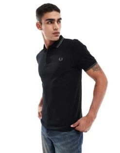 Fred Perry Twin Tipped Polo Shirt In Black And Green For Men -Modish Men Wear 207457450 1 black 1