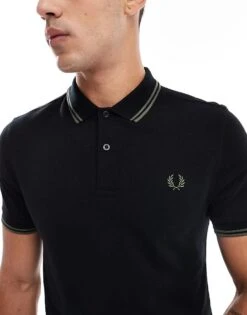 Fred Perry Twin Tipped Polo Shirt In Black And Green For Men -Modish Men Wear 207457450 3
