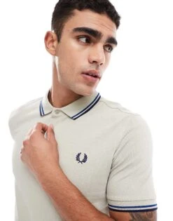 Fred Perry Twin Tipped Polo Shirt In Ecru And Blue For Men White -Modish Men Wear 207457458 3
