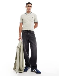 Fred Perry Twin Tipped Polo Shirt In Ecru And Blue For Men White -Modish Men Wear 207457458 4