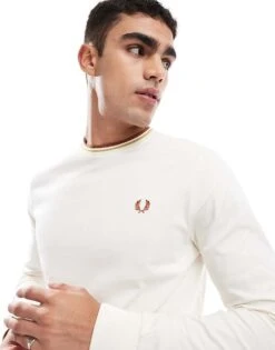 Fred Perry Long Sleeve Twin Tipped T-shirt In Off White For Men -Modish Men Wear 207457472 1 white 1